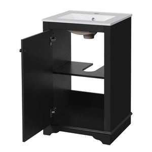 Bathroom Vanity With Sink, Freestanding Single Cabinet Set, Soft Close Door, Adjustable Shelf
