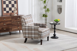 Upholstered Accent Chair with Brown Linen Fabric and Nailhead Trim