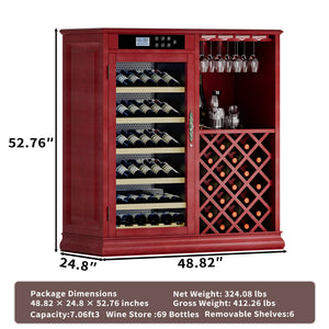 69 Bottles Wood Wine Refrigerator Cabinet
