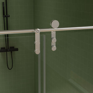 Frameless Shower Door, Sliding Shower Door, Premium 5 / 16" (8 Mm) Thick Tempered Glass Shower Enclosure With Towel Bar, Double Side Easy Clean Coat, Finished With Buffer