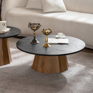 Round Coffee Table with Sturdy Pedestal Design