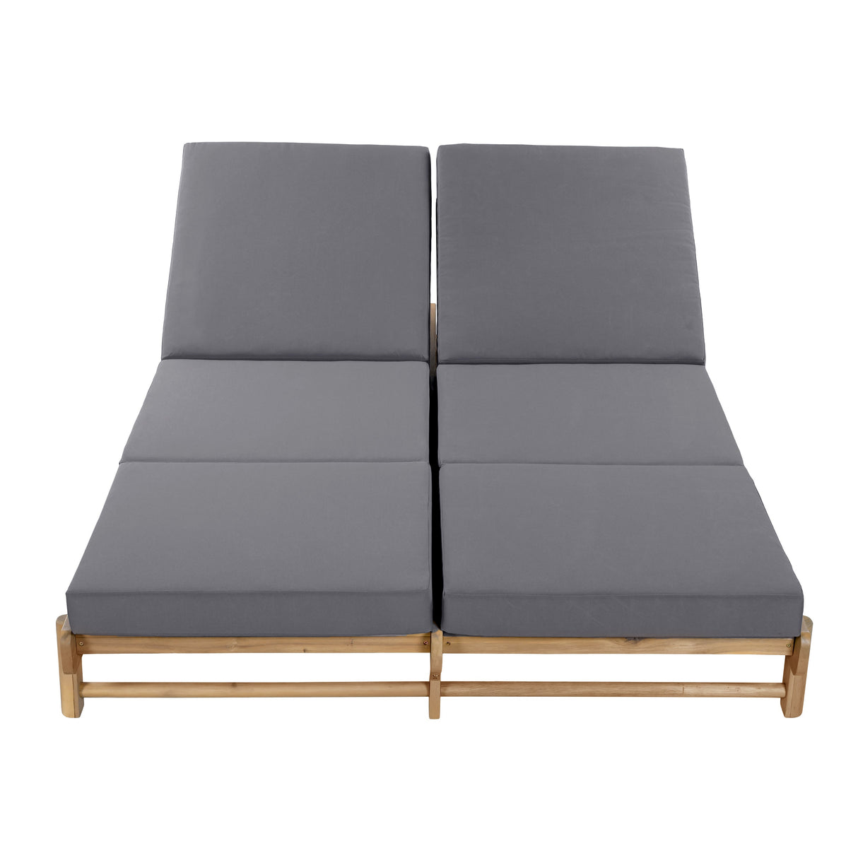 Light Teak Acacia Wood Double Chaise Lounger Set