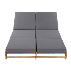Light Teak Acacia Wood Double Chaise Lounger Set