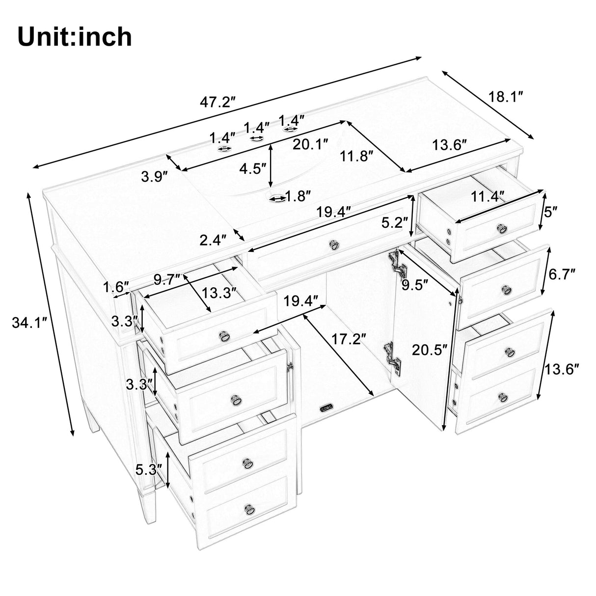 48 Inch Bathroom Vanity with Sink Top