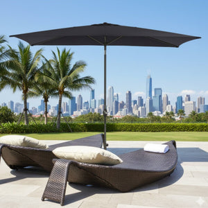 Rectangular Patio Umbrella With Crank Tilt, Polyester UV-Resistant Canopy