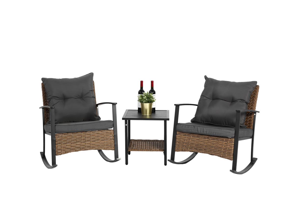 Candace 3 Piece Wicker Outdoor Rocking Chairs Bistro Set