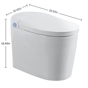 Tankless Smart Toilet With Bidet Built In, 1 Piece, Auto Flush, Auto Open / Close, Heated Seat, Bubble Wash, Warm Water And Dry, Adjustable Temp, Remote Control Side Know - White