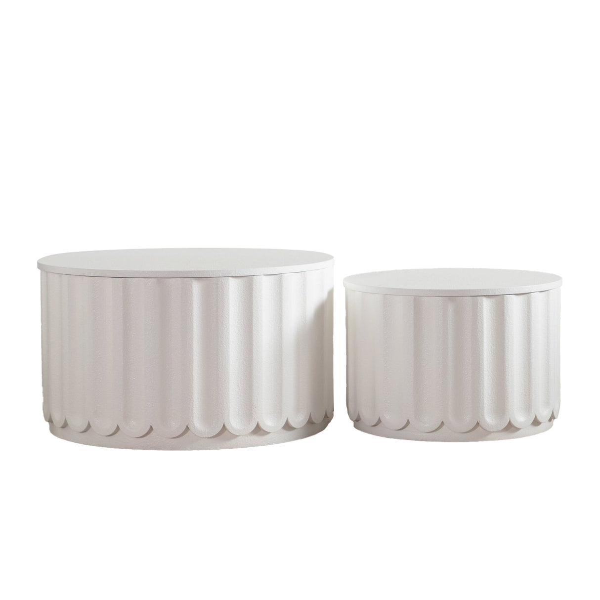 White Round Storage Table Set with Lift-Off Lid