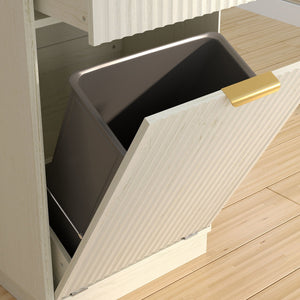Tilt Out Trash Can Cabinet With Wave Textured Drawer & Pull Out Bin