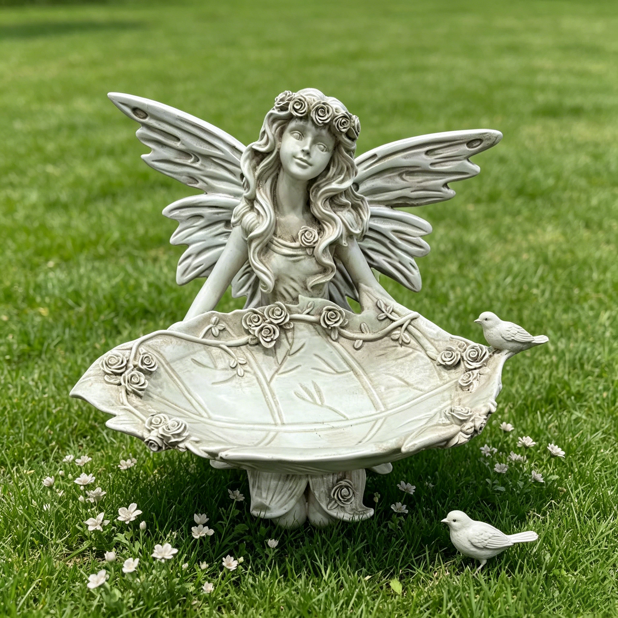 12.80" High Garden Fairy Figurine with Leaf Tray