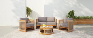 4-Piece Patio Seating Group with Acacia Wood and Woven Rope Accents