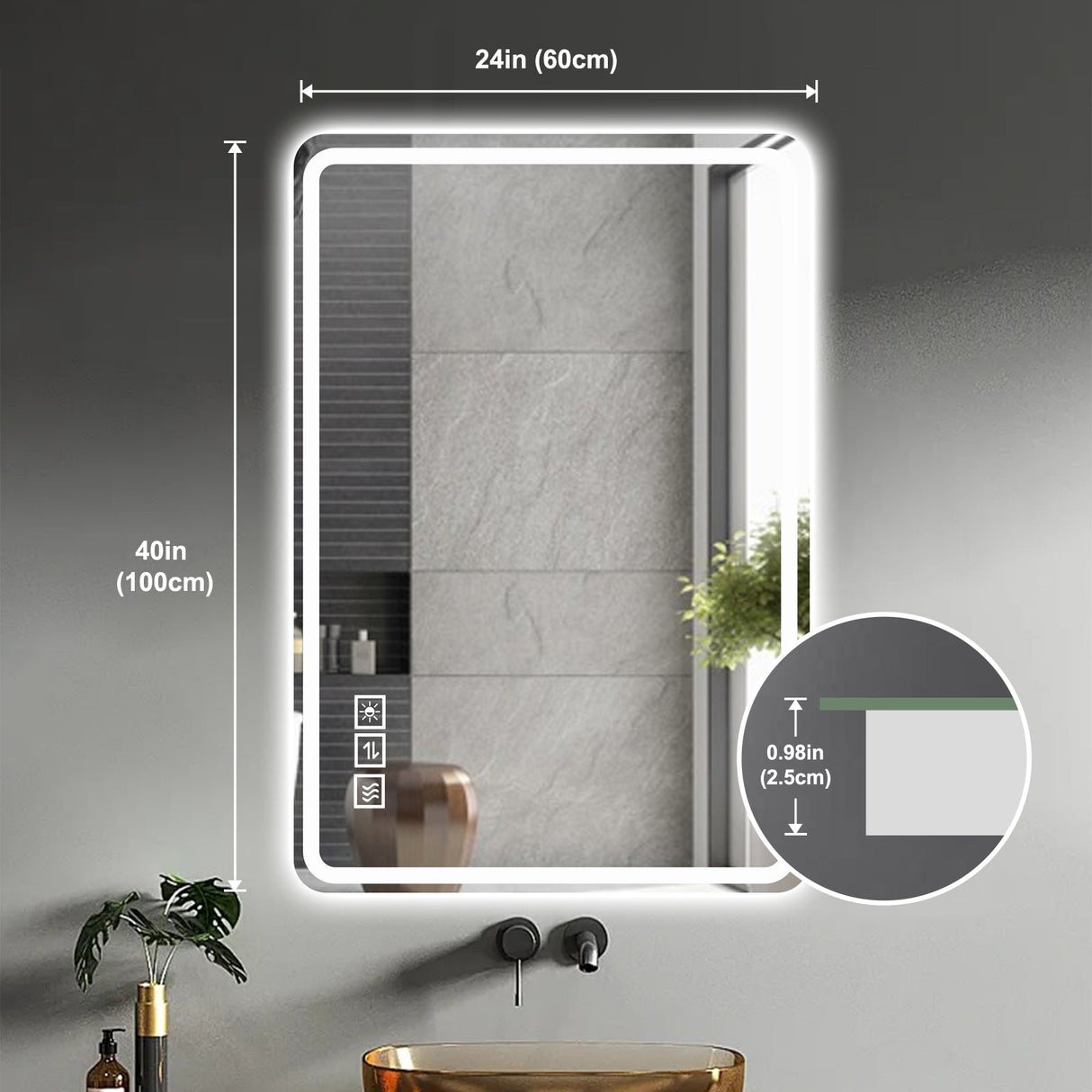 24X40 Inch LED Bathroom Mirror Vanity with Front Lights