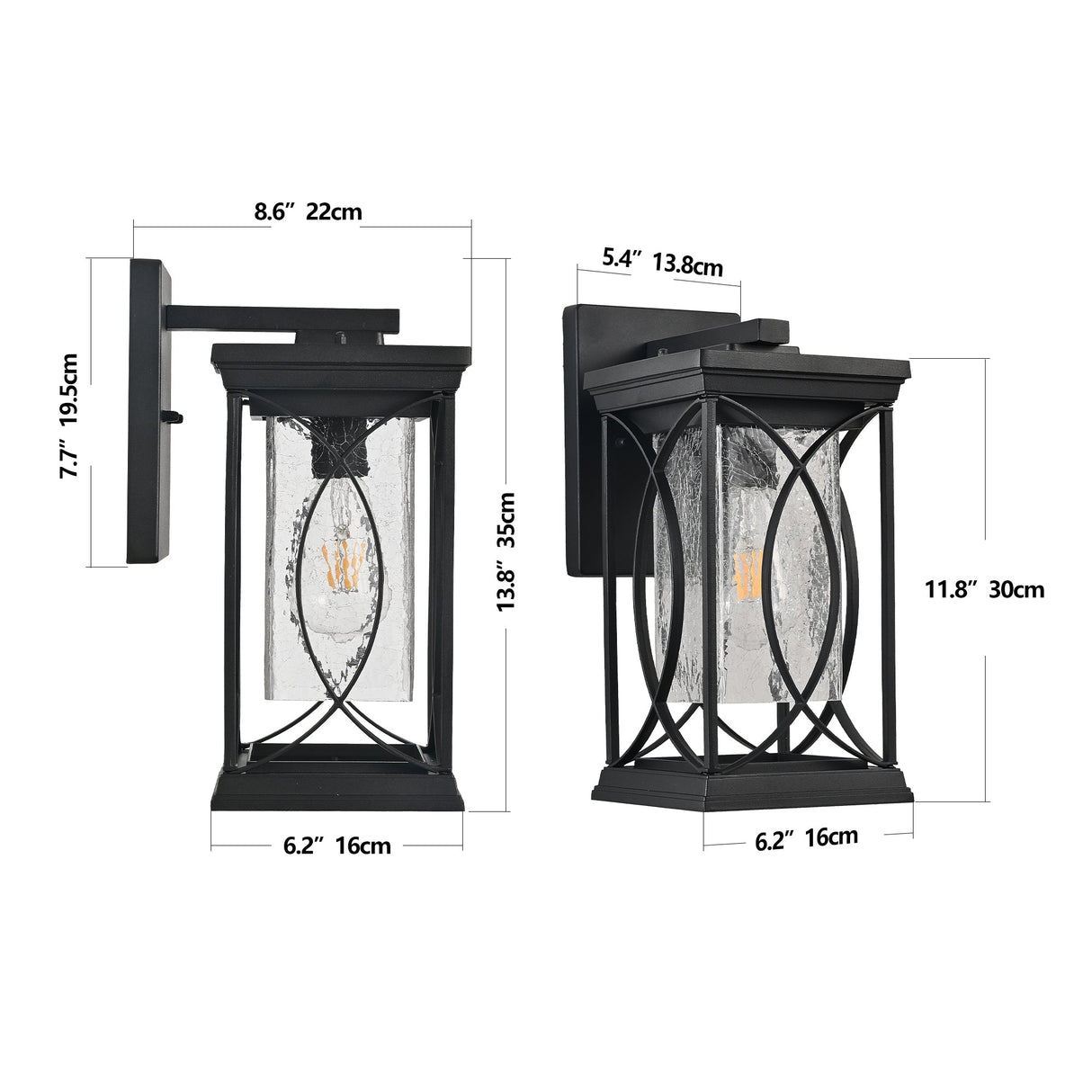 14'(H) Black Outdoor Wall Lantern with Crackled Glass