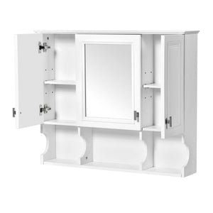Wall Mounted Bathroom Medicine Wall Cabinet With Mirror & Open Shelves