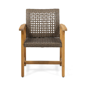 7 Piece Patio Dining Set, Slatted Table & 6 Chairs For Patio Garden - Mocha / Teak