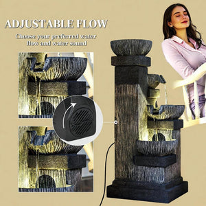 4-Tier Resin Cascading Bowls Outdoor Waterfall Fountain with LED Lights