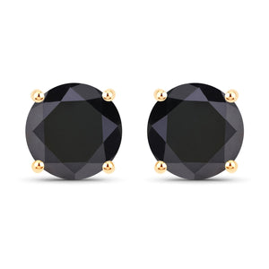 3.84 Carat Genuine Black Diamond 14K Yellow Gold Earrings