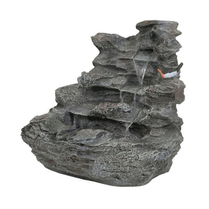 Concrete Rock Waterfall Fountain With LED Lights, Outdoor Garden Decor