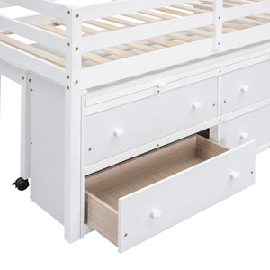 Loft Bed With Retractable Writing Desk And 4 Drawers, With Lateral Portable Desk And Shelves