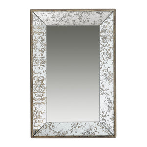 Antique Rectangle Mirror with Floral Accents - Pearl Silver