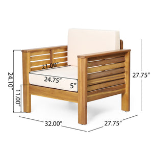 Acacia Wood Loveseat And Coffee Table Set With Cushions