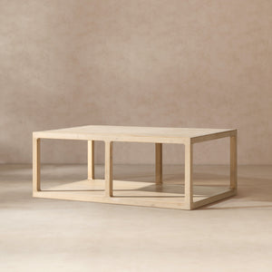 Ellis 48' Reclaimed Wood Open Frame Coffee Table with Lower Shelf, Light Natural Cerused Reclaimed Pine Wood