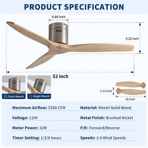 Low Profile Flush Mount Ceiling Fan Without Light