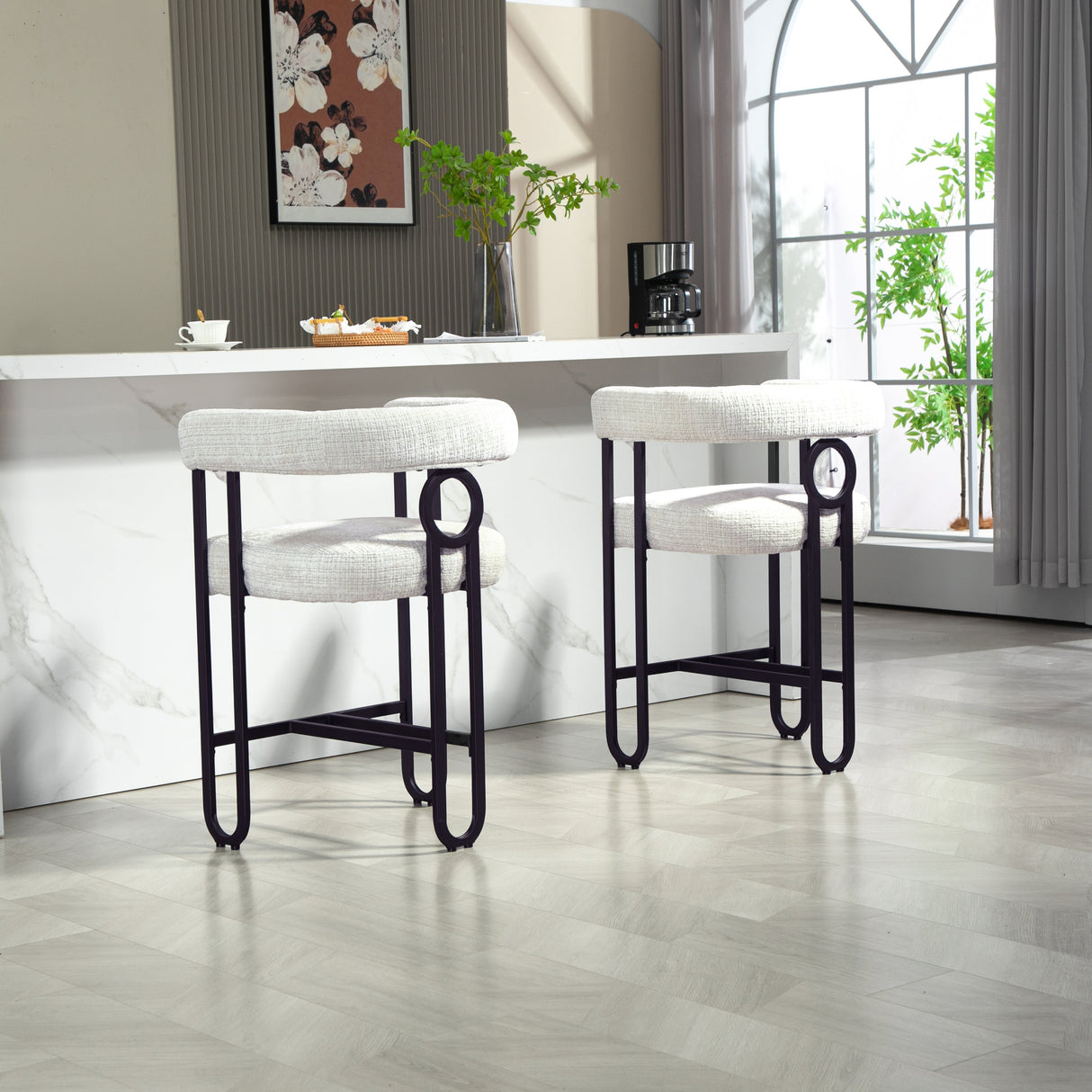 Household bar stools set of 2, modern upholstered with back