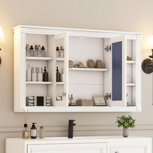 Wall-Mounted Mirror Cabinet With Adjustable Shelf And Open Shelves