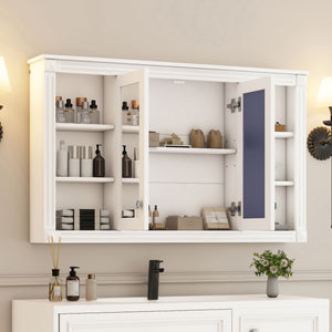 Wall-Mounted Mirror Cabinet with Adjustable Shelf and Open Shelves - White or Blue