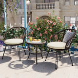 U_STYLE Outdoor Leisure Set, 2 Rattan Single Chairs with Glass Round Table