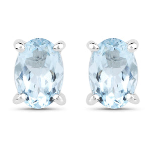 1.20 Carat Genuine Aquamarine .925 Sterling Silver Earrings