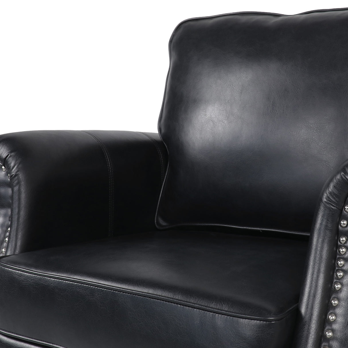 Contemporary Black PU Club Chair with Nailhead Trim and Rolled Armrests