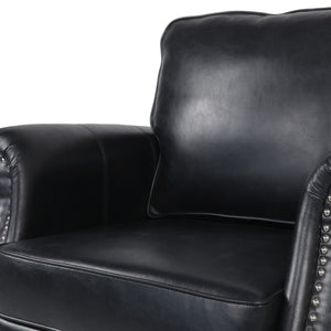 Contemporary Black PU Club Chair with Nailhead Trim and Rolled Armrests