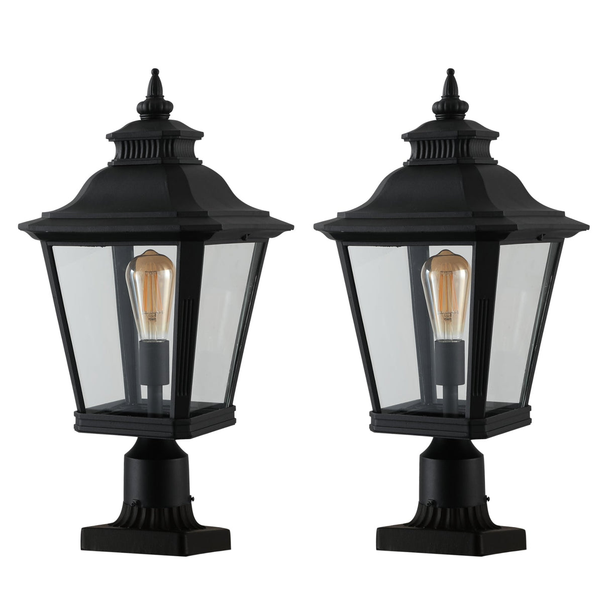 21' Outdoor Post Lantern Light 2-Pack – Vintage Black Metal & Clear Glass