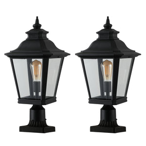 21' Outdoor Post Lantern Light 2-Pack – Vintage Black Metal & Clear Glass