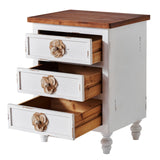 Rustic Dark Blue 3-Drawer Wooden Cabinet with Aged Finish & Floral Handles