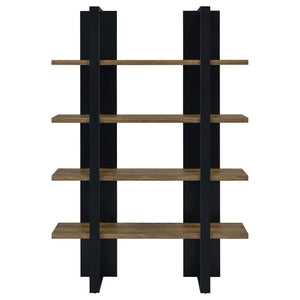 Danbrook 71-inch 4-shelf Bookshelf Black and Aged Walnut