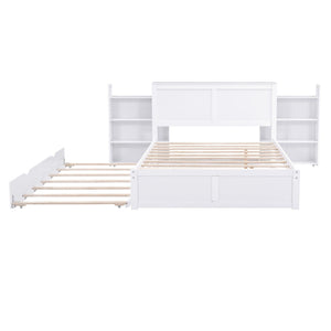 Storage Platform Bed With Pull Out Shelves And Trundle