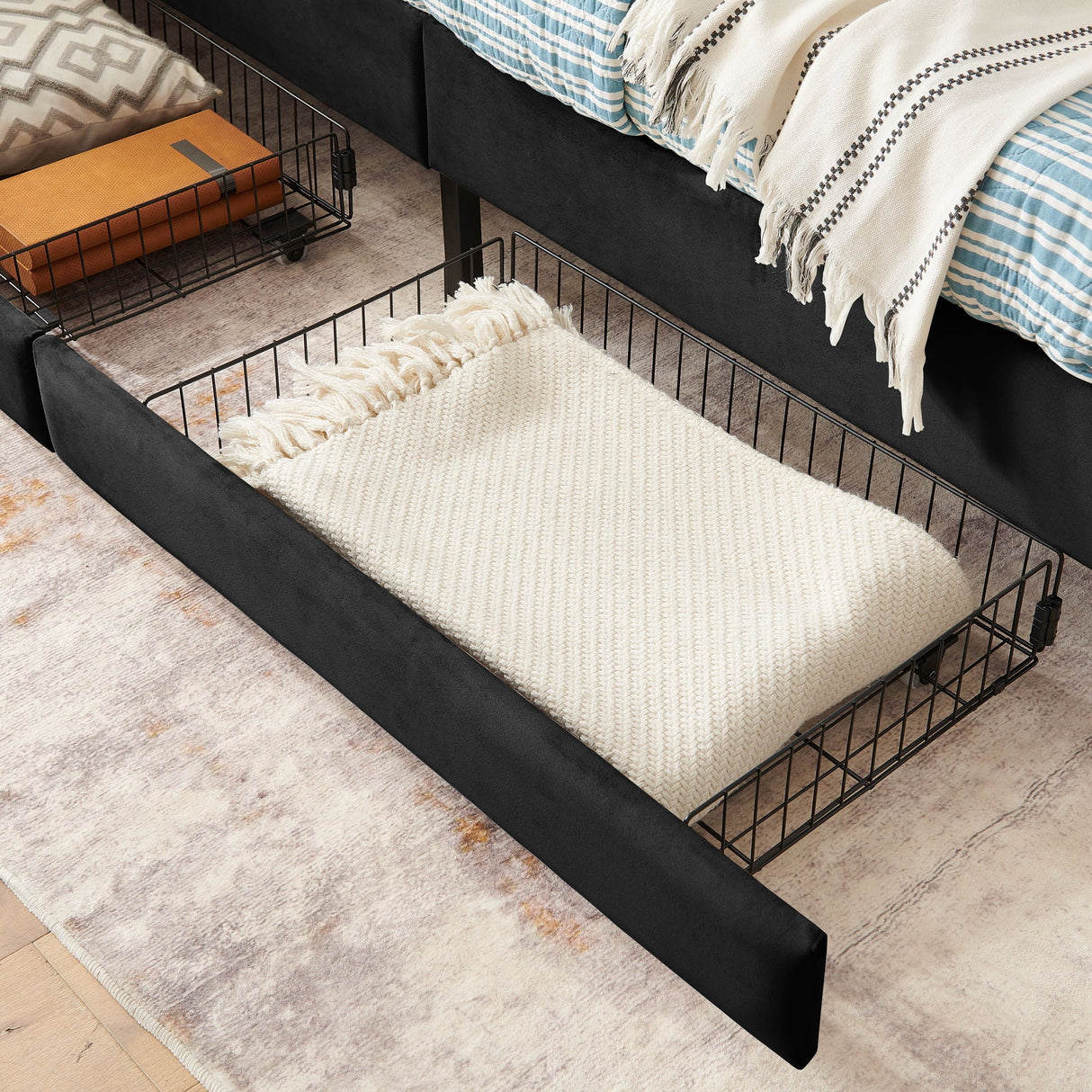 Upholstered Platform Bed Frame With 2 Storage Drawers And Adjustable Sofa Bed