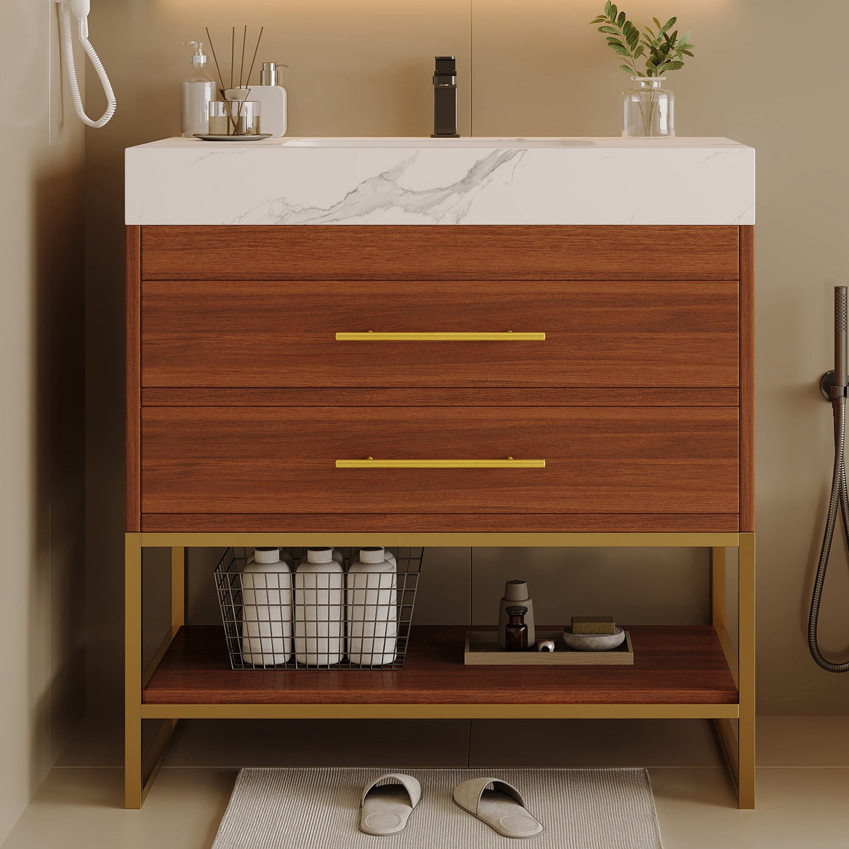 29.9" Modern Free-standing Bathroom Vanity with Sintered Stone Top
