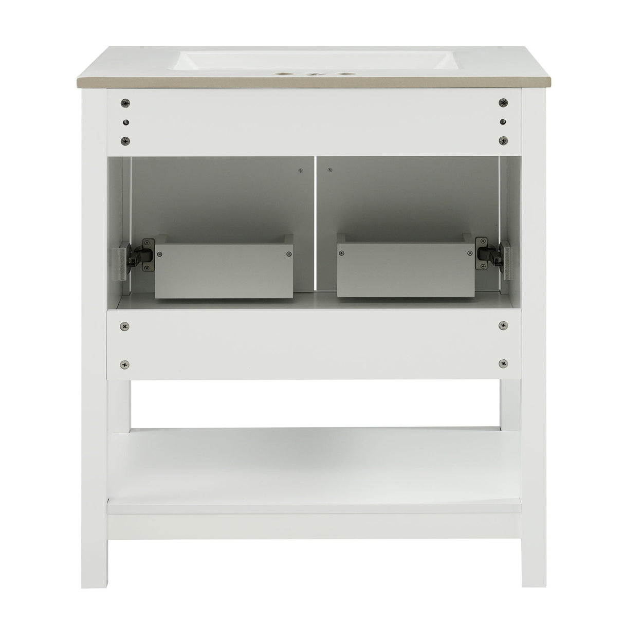 Elegant Bathroom Vanity With Ceramic Sink And Versatile Storage