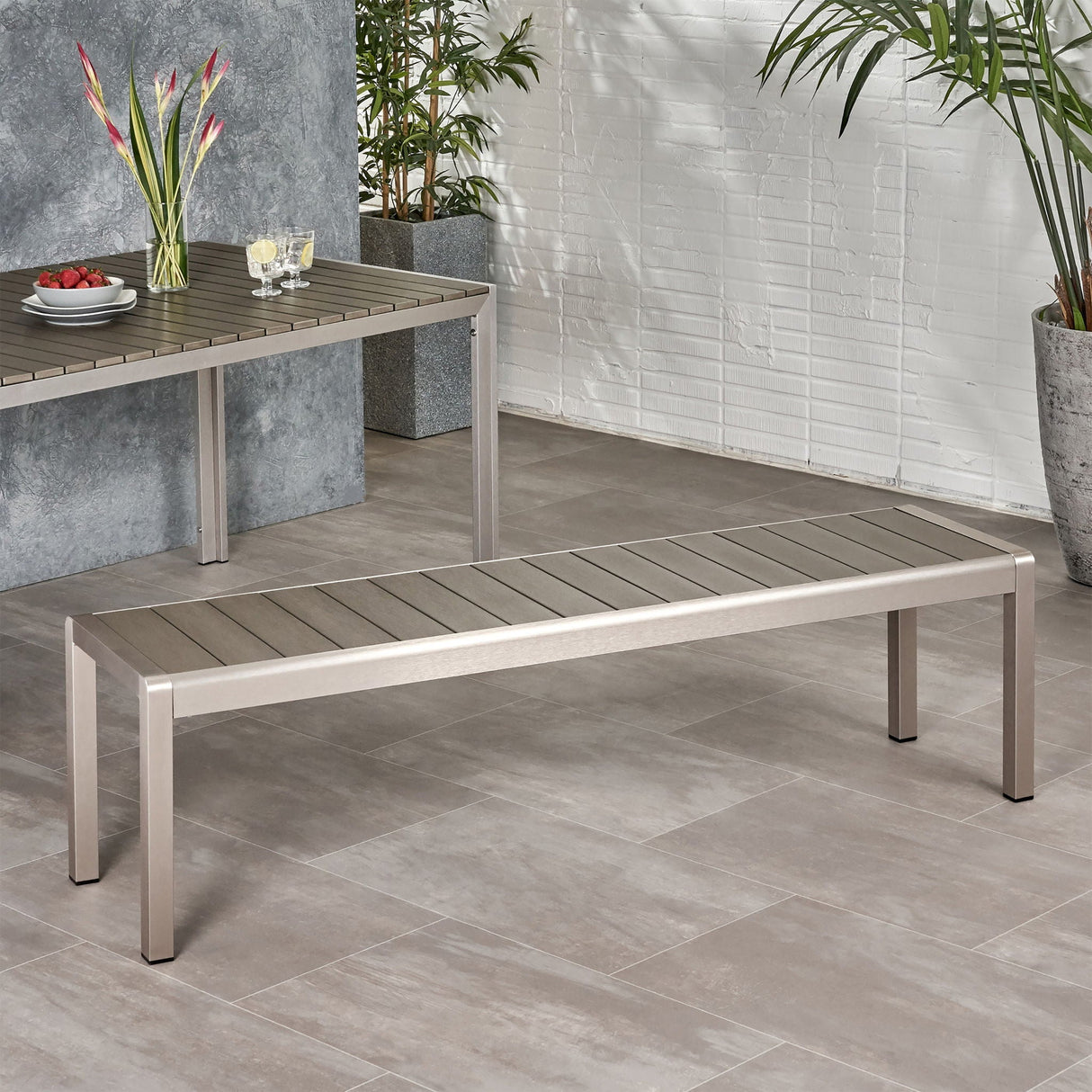 Outdoor Modern Aluminum Dining Bench, Durable And Elegant Design