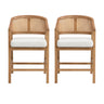 Wooden Frame Counter Stool With Rattan Back - Set of 2