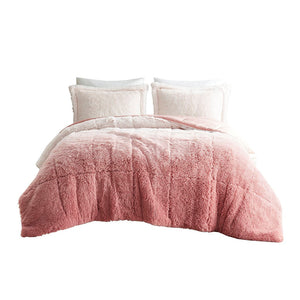 King/Cal King Ombre Shaggy Long Fur Comforter Mini Set