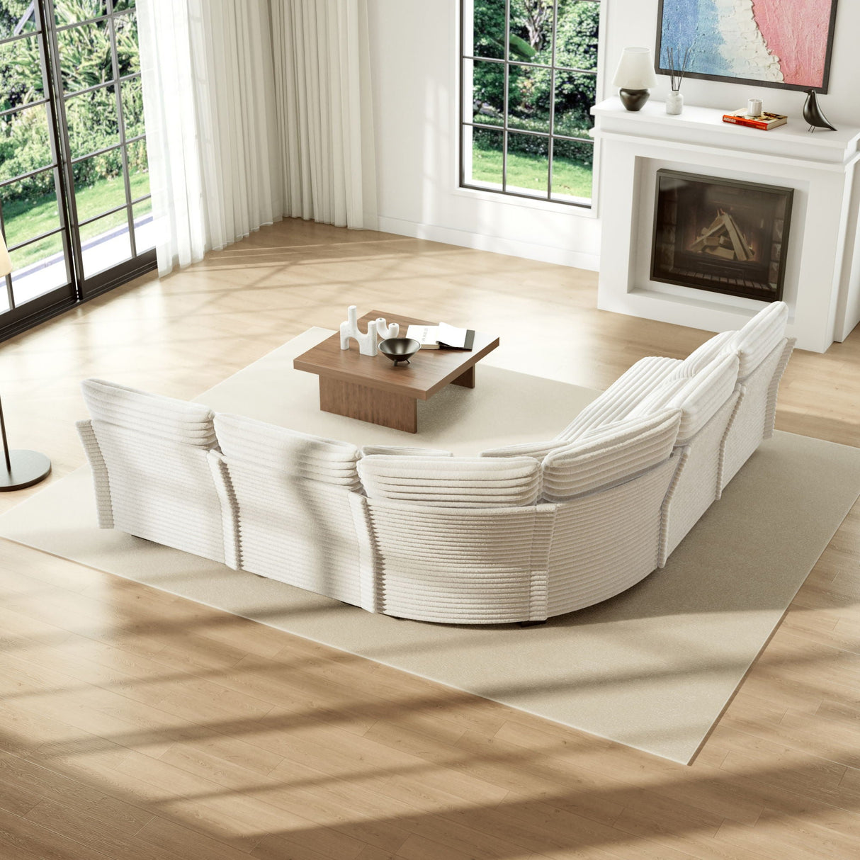 5 Seater L Shaped Sectional Sofa With Curved Corner, 7 Pillows