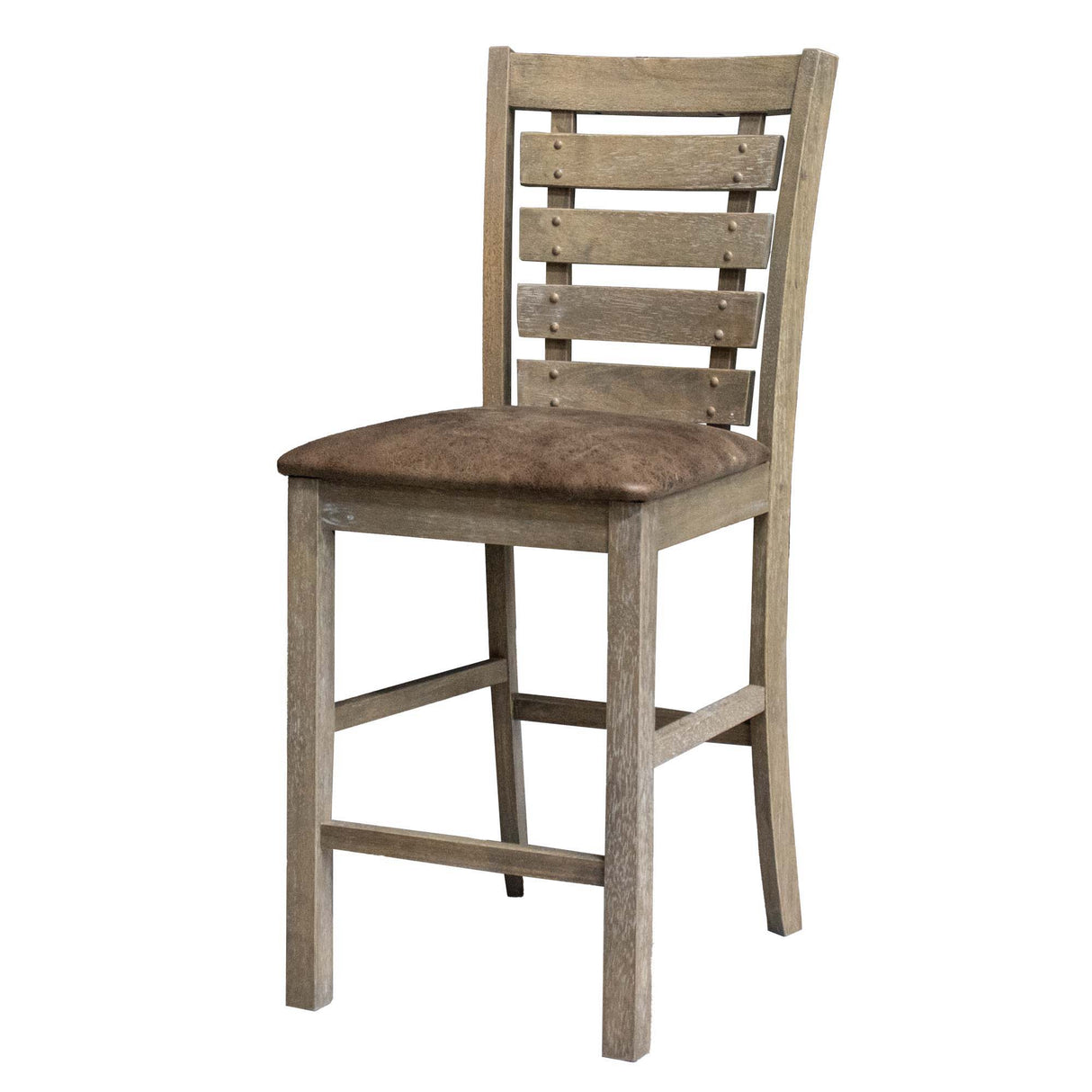 Dining Counter Height Chairs Modern Farmhouse Rustic Look Distressed Design Ladderback Solid Wood (Set of 2) - Grayish Brown