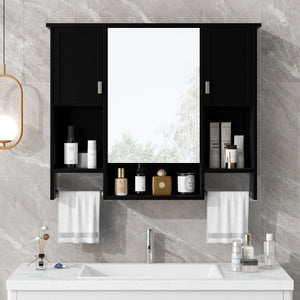 Wall Mounted Bathroom Storage Cabinet with Mirror and Towel Bar - Black, Dark Gray, or White
