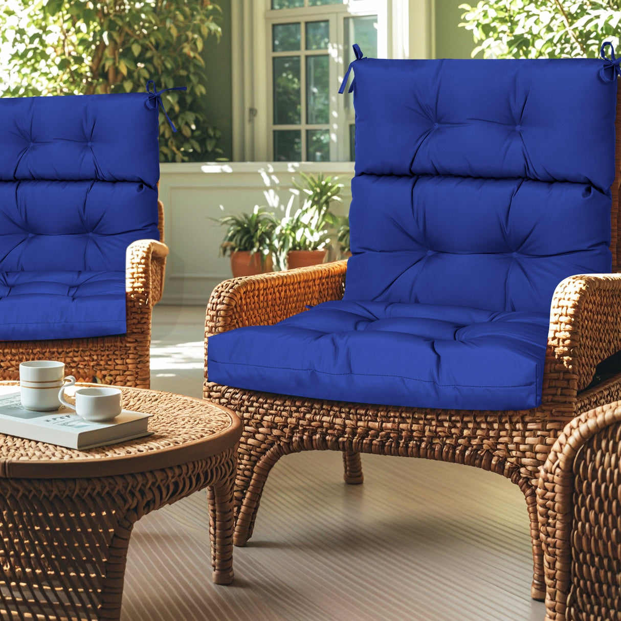 2-Piece High Back Patio Chair Cushion Set, Blue