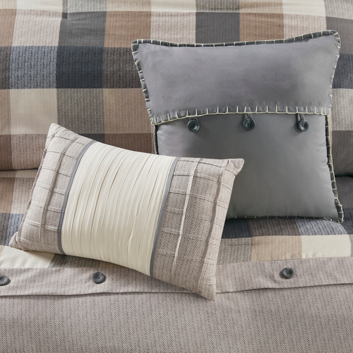 Neutral Herringbone Comforter Set with 15" Drop Bed Skirt - California King
